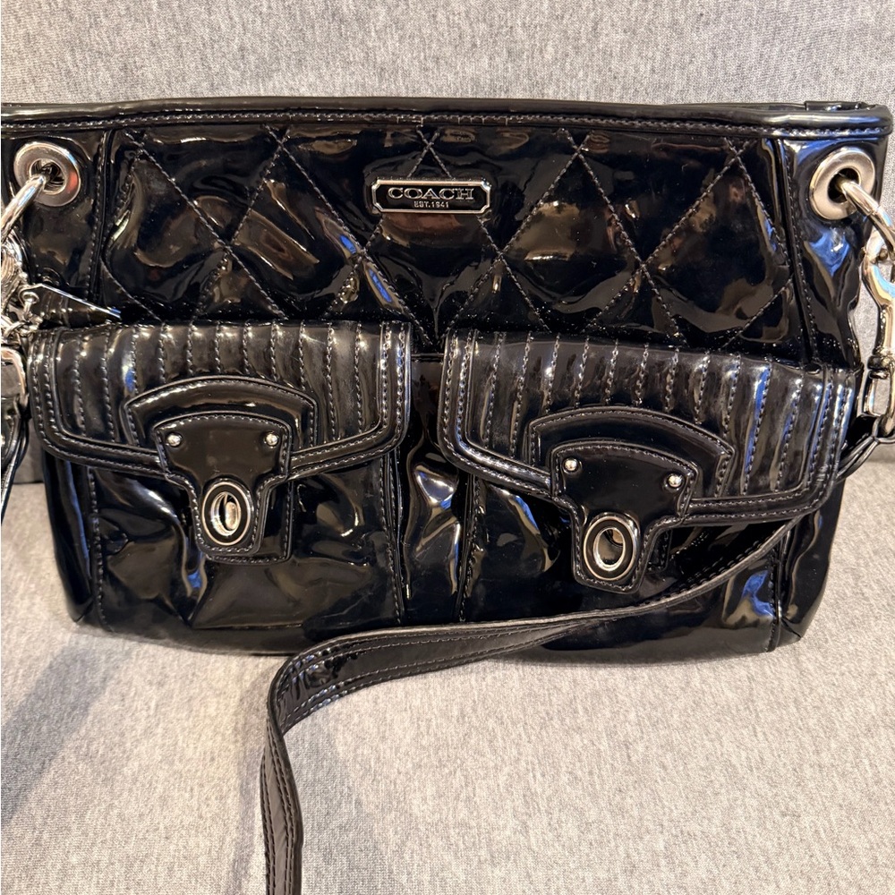 Coach Glossy Black Quilted Crossbody Bag